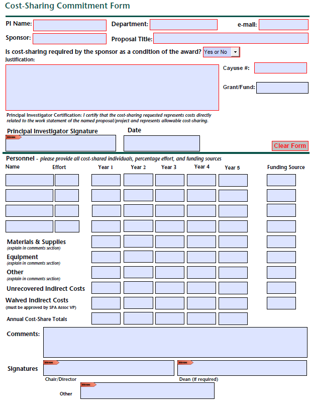 Cost-sharing commitment form