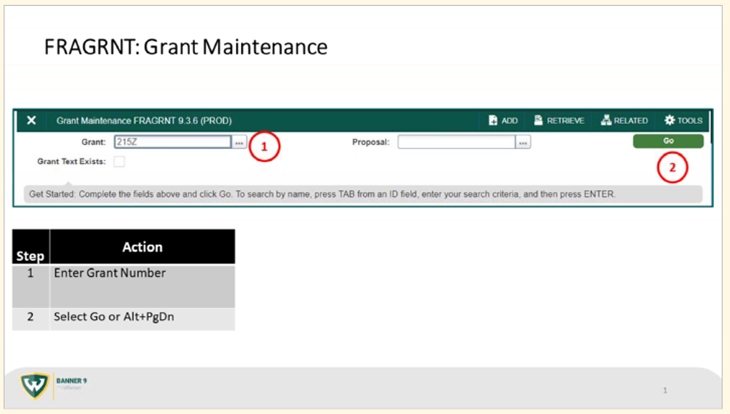 FRAGRANT Grant Maintenance Page Screenshot