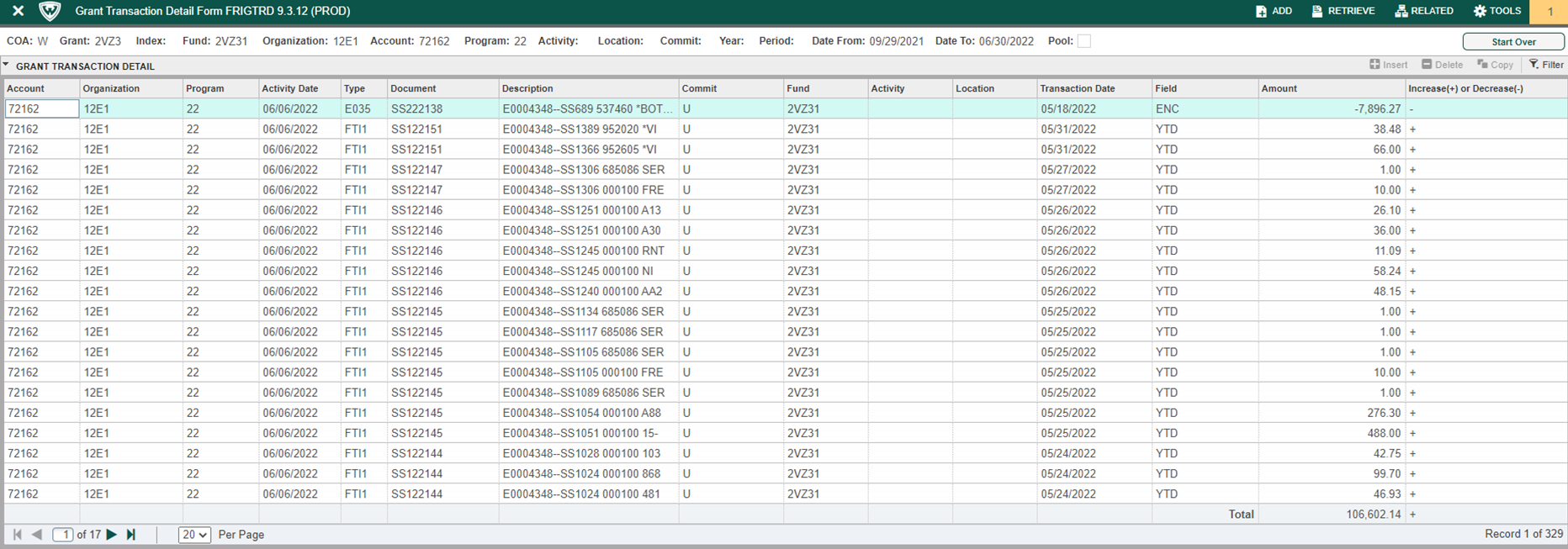 Grant Transaction Detail Form screenshot